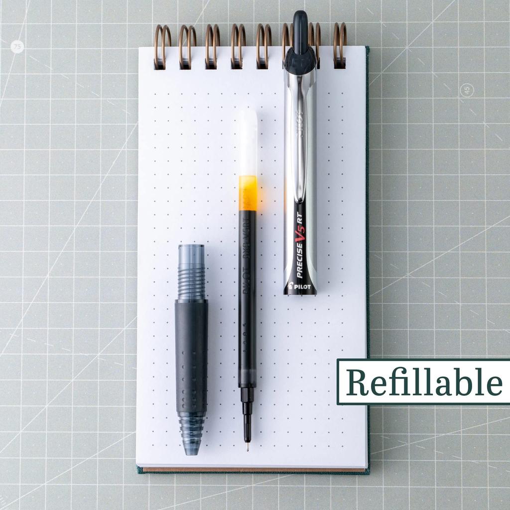 PILOT V5 RT Retractable Liquid Ink Ballpoint Extra Fine Black 6 Pens Refillable, Pen, (0.5mm), Ink, (13613)