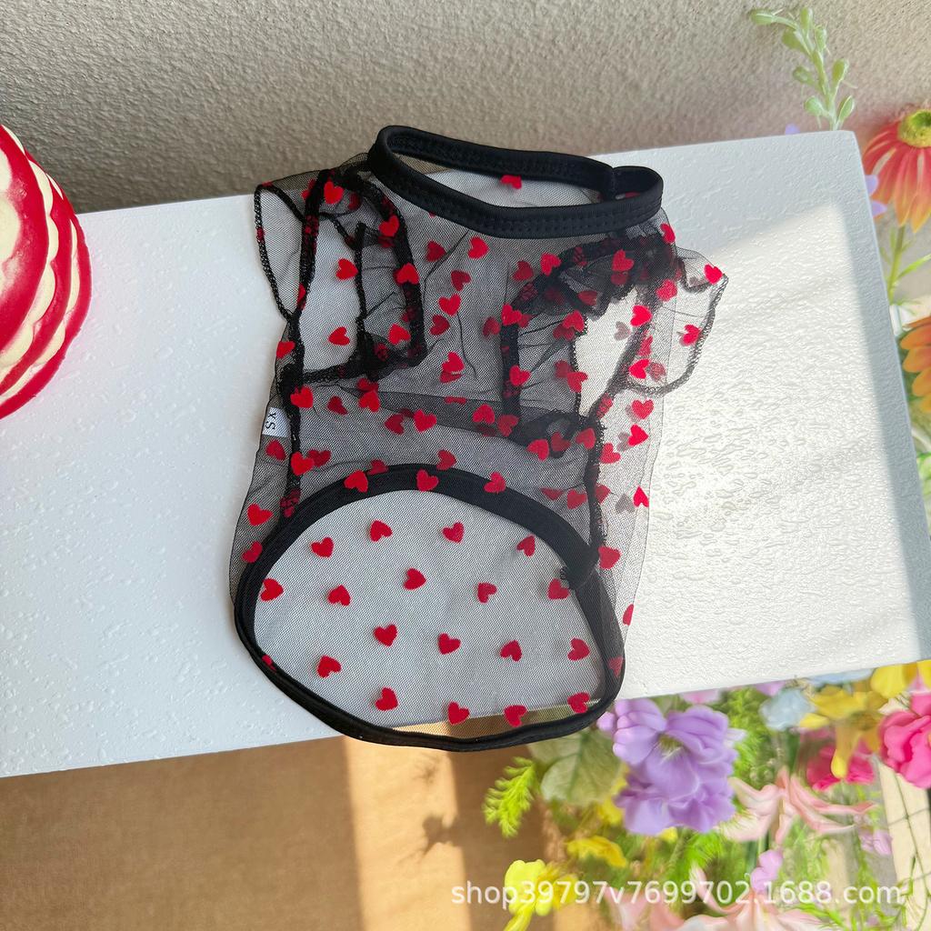 Love Mesh Flying Sleeve Vest Summer Thin Breathable Dog Cat Clothing Supplies Anti-hair Loss Soft Bichon Dog