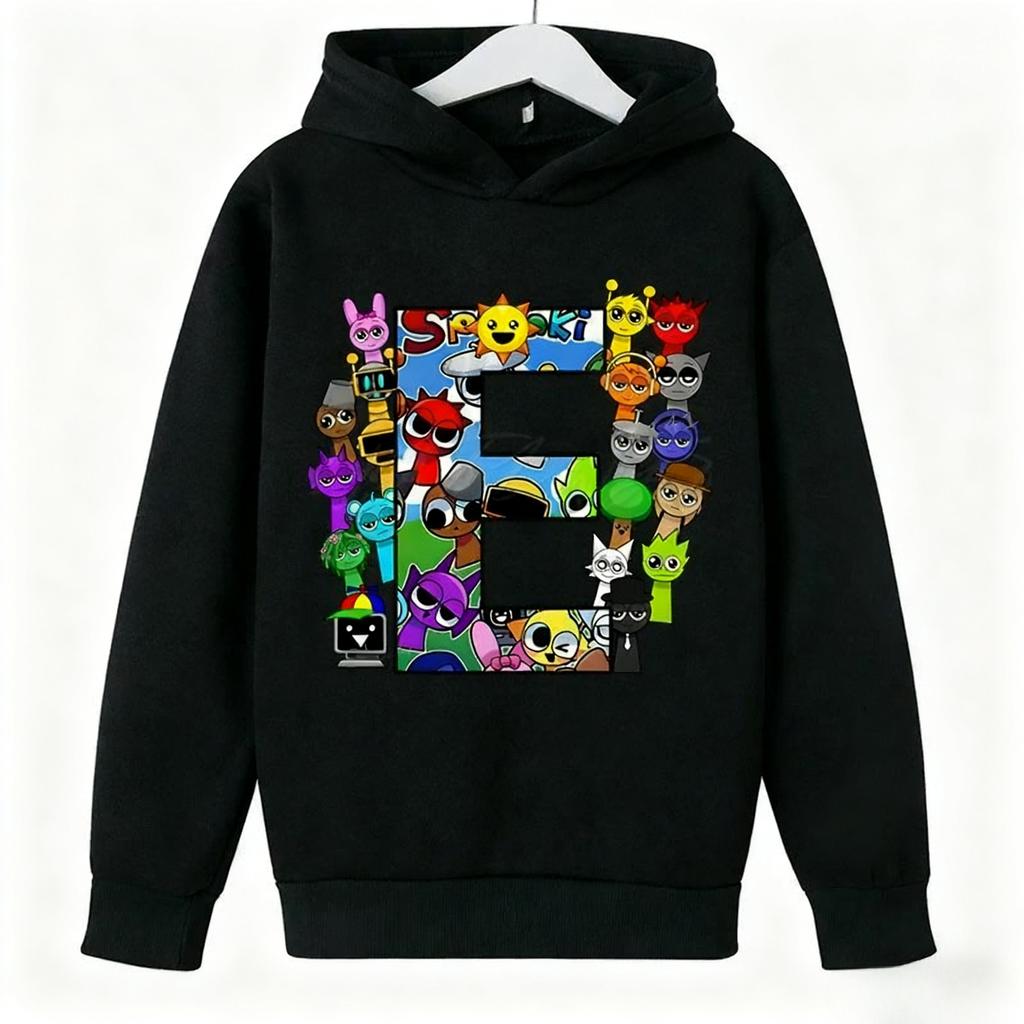 Autumn Winter Spravaki Character Collage Initials Printed Hoodies Fashionable Casual Warm Sports Long Sleeved Children's Boy Hooded Sweatshirts