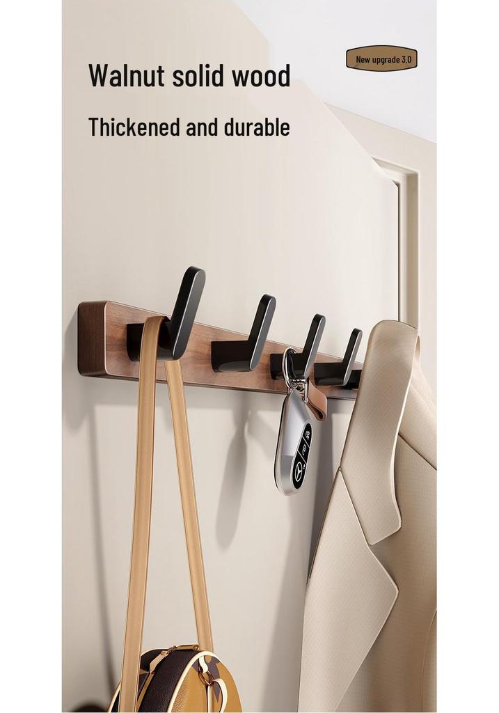 No-Drill Solid Wood Wall-Mounted Clothes and Hat Hook for Entrance or Hallway