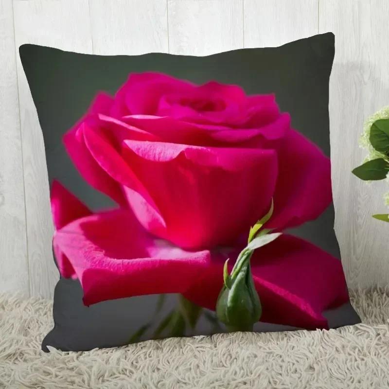 Luxury Home Decor Pillow Cover Living Room Sofa Cushion Cover Red Rose Pattern Cushion Cover