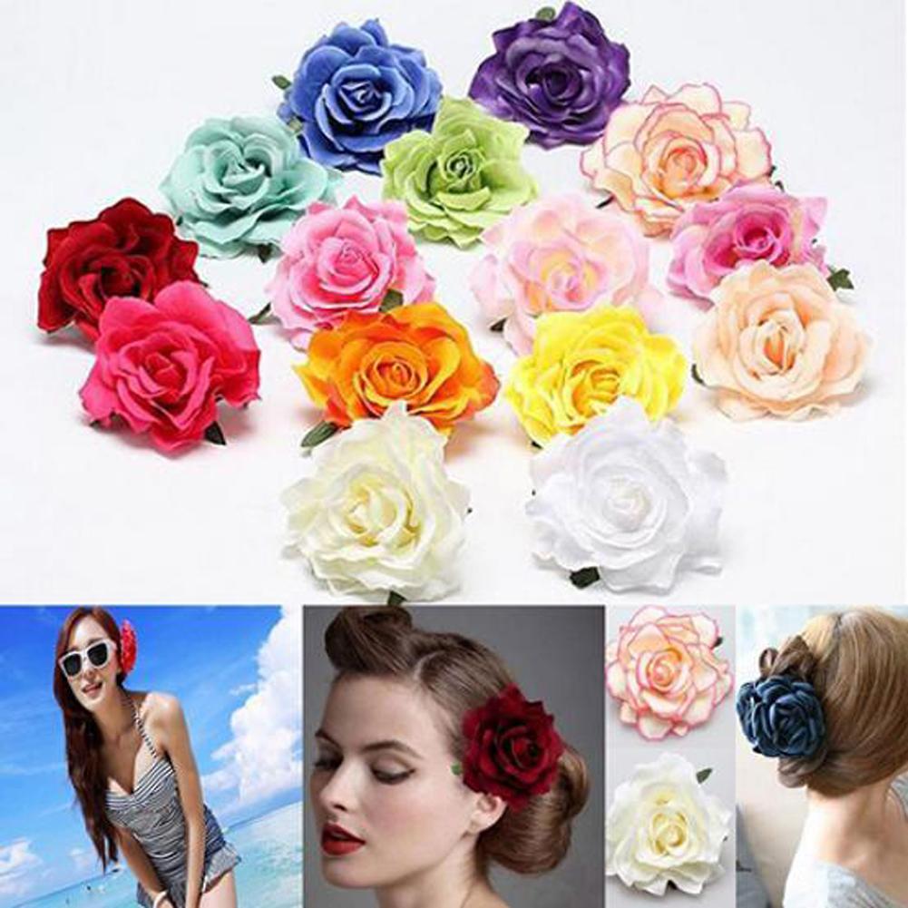 Braut Hochzeit Beflockungsstoff Rote Rose Blume Haarnadel Haarspange Simulierte Blume Haarnadel Ornament Kopfschmuck Haarschmuck