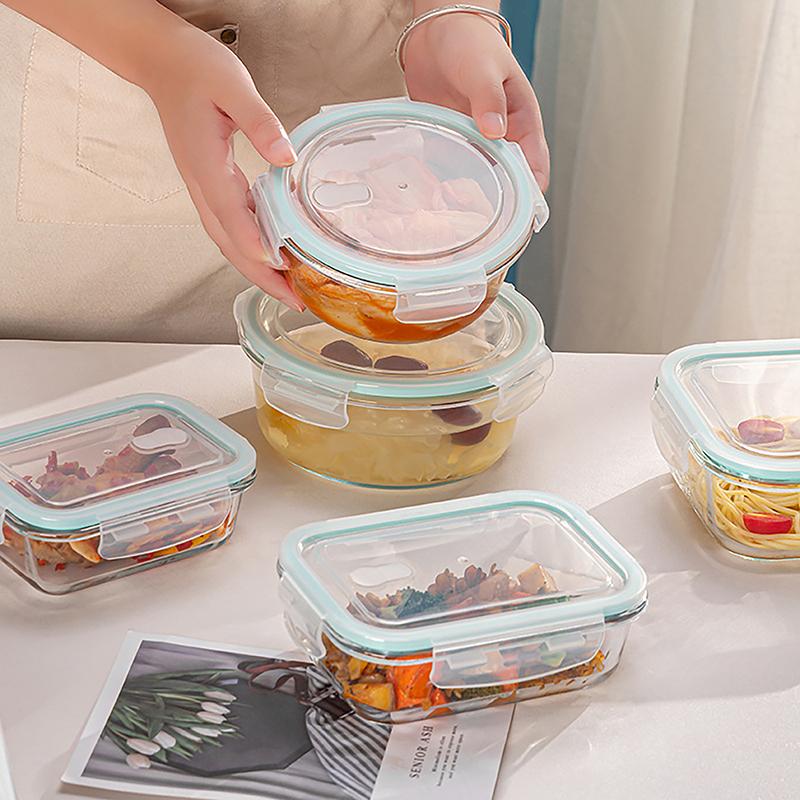 1/2/3 Fack Förtjockad Läckagesäker Mikrovågsugnssäker Matlåda Hög Borosilikatglas Bento-låda Med Lock Lufttäta Matlådor
