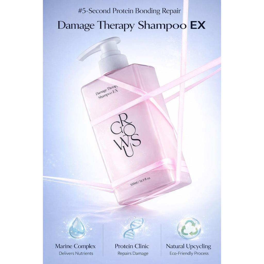 Growus Damage Therapy Shampoo Set (500ml + Refill 500ml)