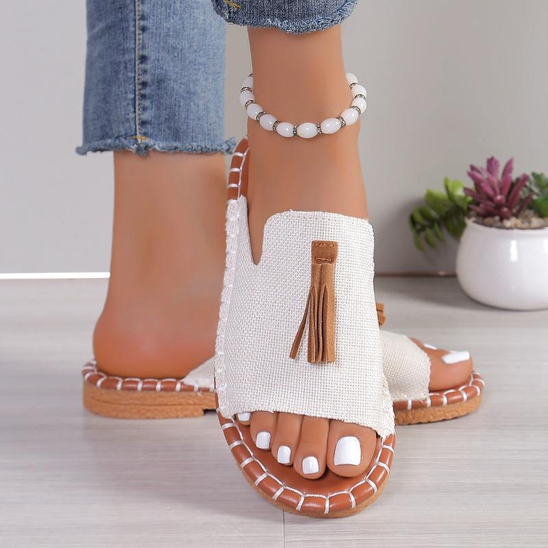 Fashion Women Slippers Summer Casual Beach Holiday Slippers New Fashion Fringe Outdoor Flat Shoes Women Open Toe Sandals Slides Women
