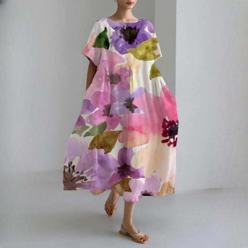 IHUASU 3D Lingering Hemp Crafted Short Sleeve Women's Dresses