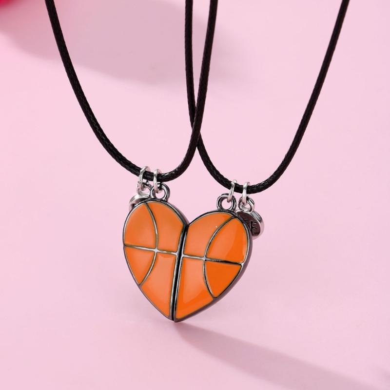 2Pieces Pendant Necklaces Basketball Shaped Pendant Necklaces Jewelry Alloy Material Birthday Gift for Women Men Girls