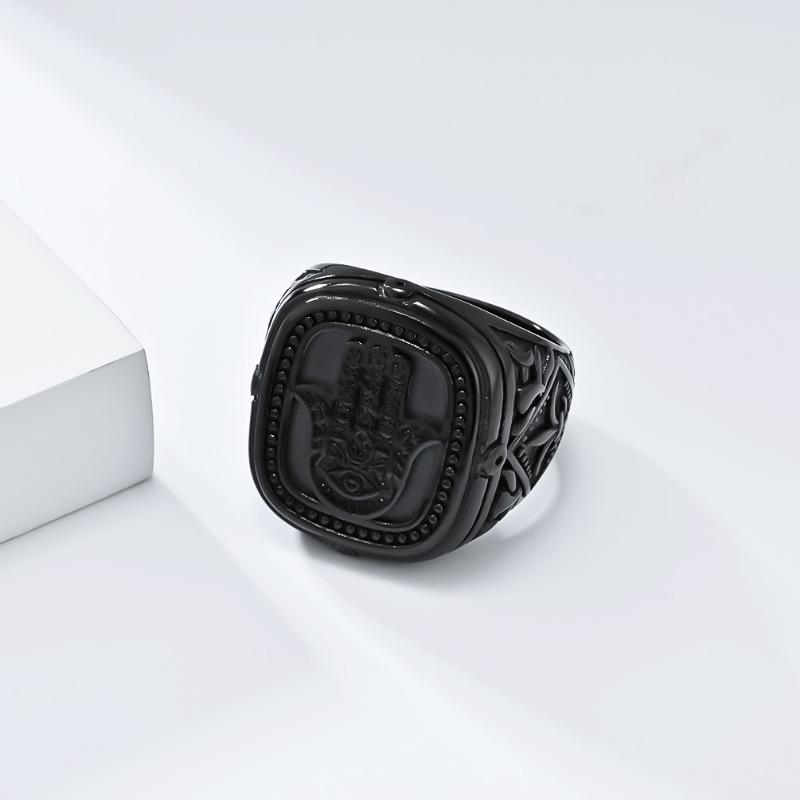 Westasiatischer und nordafrikanischer Vintage-Ring mit der Hand der Fatima aus Edelstahl für Herren, traditioneller Körperschutzschmuck, Punk-Stil, Hip-Hop-Fingerring