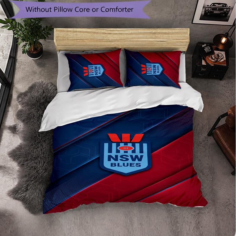 NSW Blues Pattern Microfiber 3Pcs Bedding Set Decor Duvet Cover Set For Bedroom Home Use