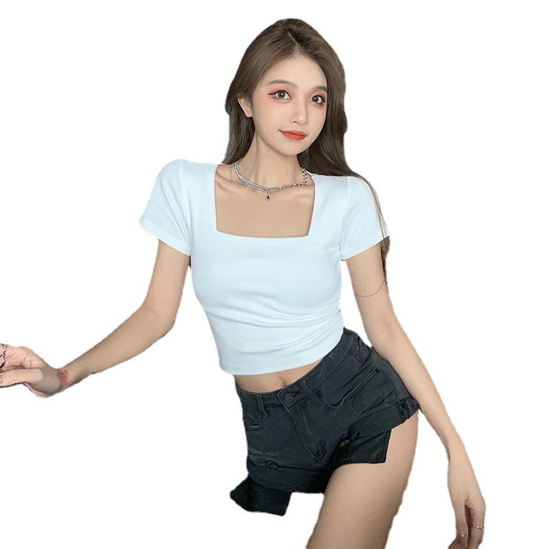 2024 Slim Fit Women's Square Collar Cropped T-Shirt