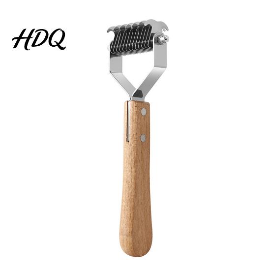 Pet Deshedding Rake Grooming Rake Double Sided Detangling Comb Undercoat with Wooden S