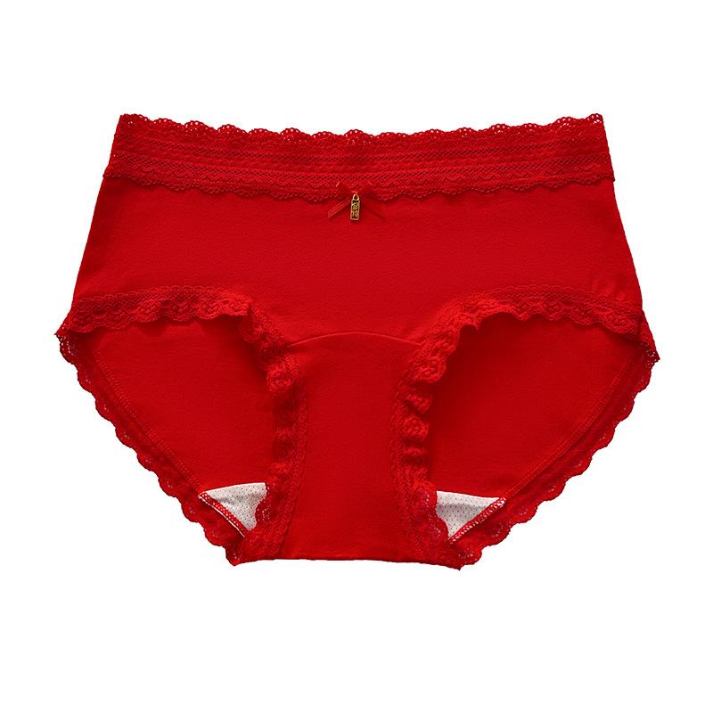 Women's Summer New Red Good Luck 10A Bacteriostatic Extended Middle Waist Triangle Briefs