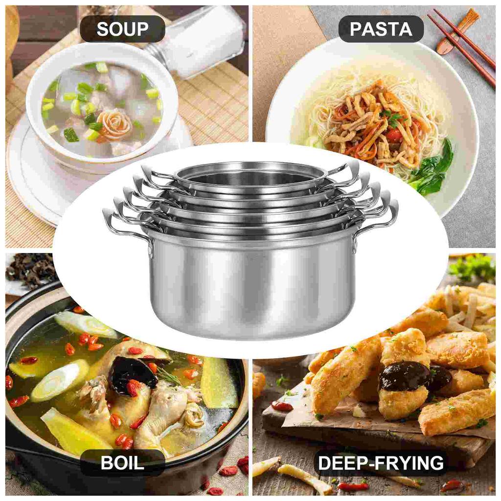 5 Sets Oven Pot with Lid Stainless Steel Double Ear Soup Pans Large Saucepan Pasta Kitchen Supply