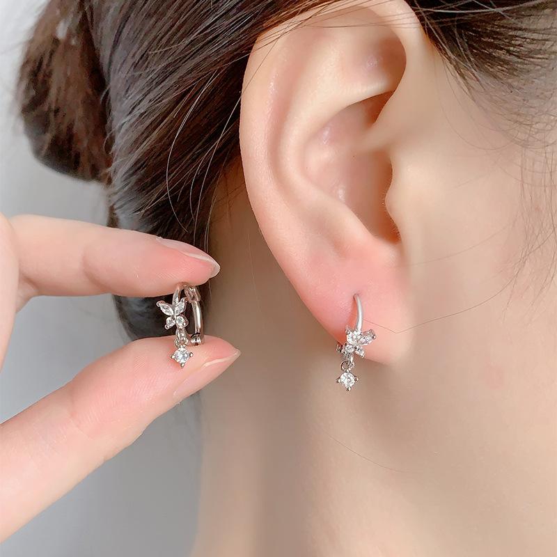 Fashionable Butterfly Zircon Earrings For Women Niche High End Sweet Versatile Hoops Charming Jewelry
