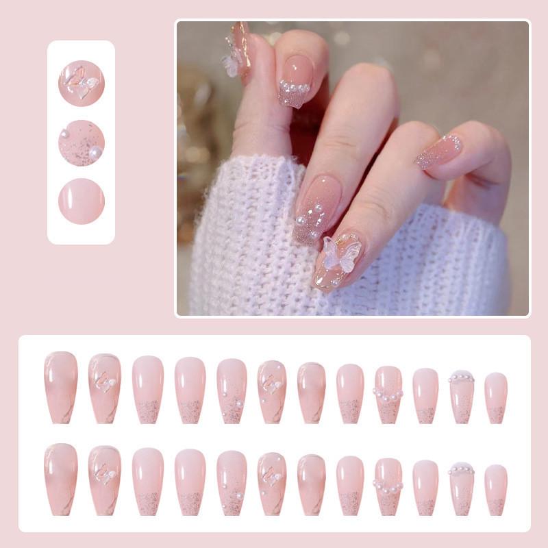 

Nude Gold-Painted Pearl 3D Butterfly Nails - Wearable Fake Nail Patches Z177 Ice Clear Butterfly [Glue Version]
