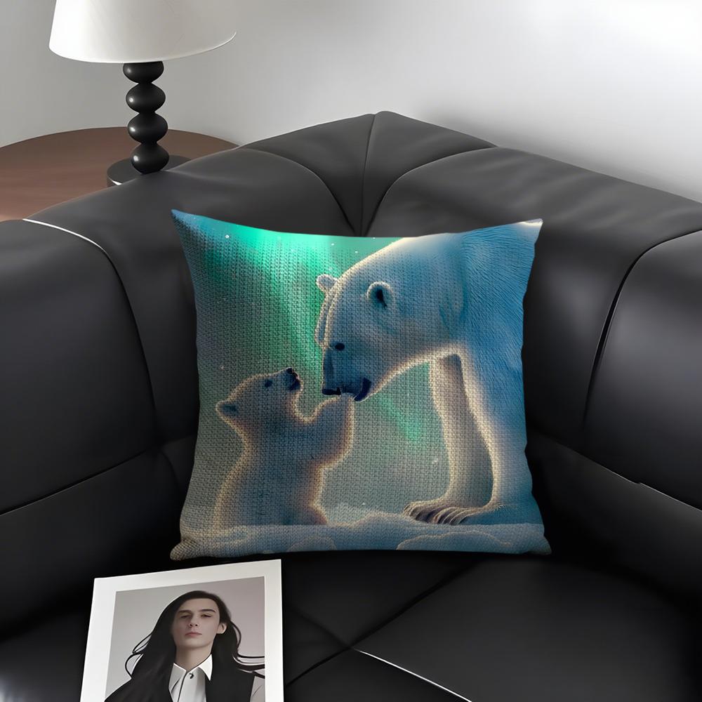Polar Bear Cute Cushion Cover Natural Linen Organic Fabric Double-Sided Printing Sofa Home Decor Gift Pillow Case