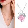 Girls' Pink Ice Flower Cut Bow Tie Pendant Necklace, Sterling Silver, High-End Luxury.