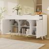 Sideboard, 4 Doors & 3 Drawers, Transparent Acrylic, Metal Handles & Wooden Legs, Storage Space for Living Room & Dining Room, White, 140x40x85.5 Cm