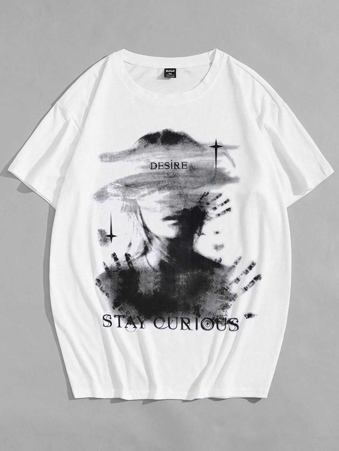 

ROMWE Гранж Панк Мужская футболка большого размера с принтом портрета 5XL