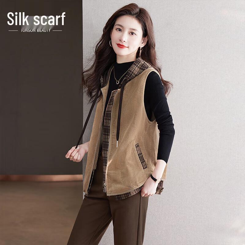 Женский повседневный ретро жилет с капюшоном в клетку, пэчворк M