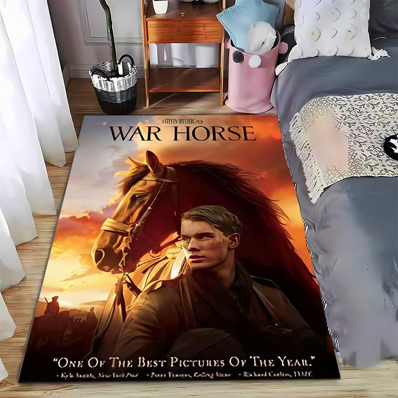 War Horse Steven Spielberg Movie Poster Soldier and Horse Sunset printed carpet rug for entryway, long lasting non-slip soft rug mat