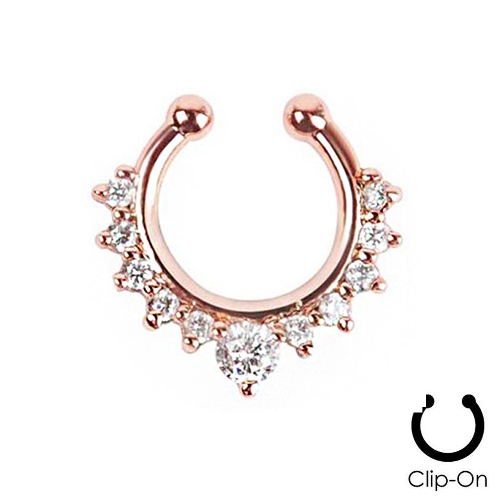 16g Steel Gold CZ Septum Fake Piercing Mix Styles Falso Septum Nose Rings Clickers Men Body Jewelry Piercing Nariz Daith Helix
