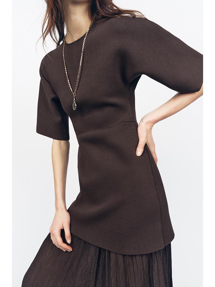 2025 Sommer Damen Patchwork Mesh Plissee Saum Kleid