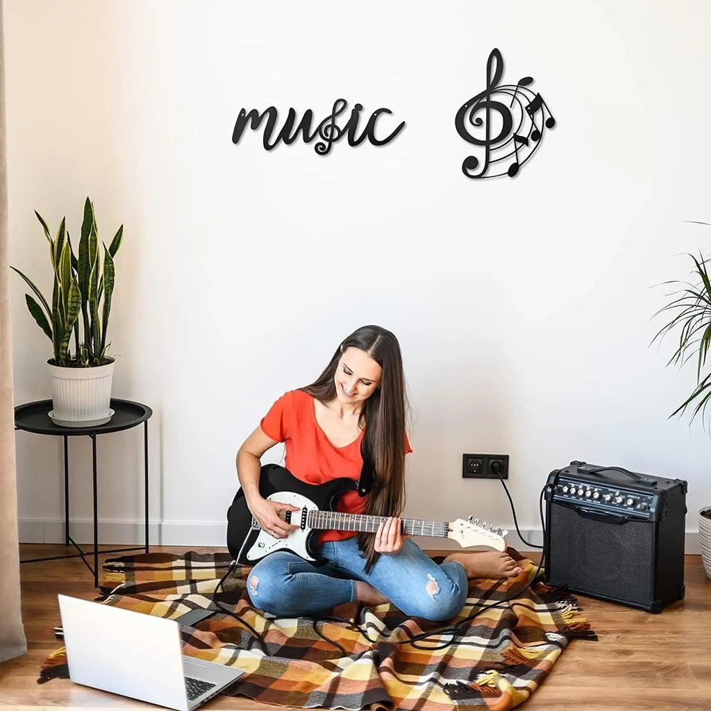 2-Piece Music Metal Wall Decor Set – Black Treble Clef and Music Notes, Stylish Iron Wall Art for Contemporary Home Decoration