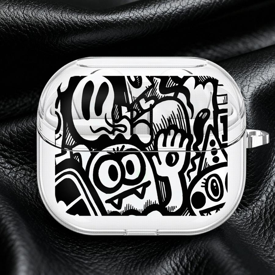 Super Cool Black Graffiti Case For Samsung Galaxy Buds 2Pro 4Pro 4 Pro 3Pro Live 3 FE 2 Clear Earphone Cases Cover With Hook
