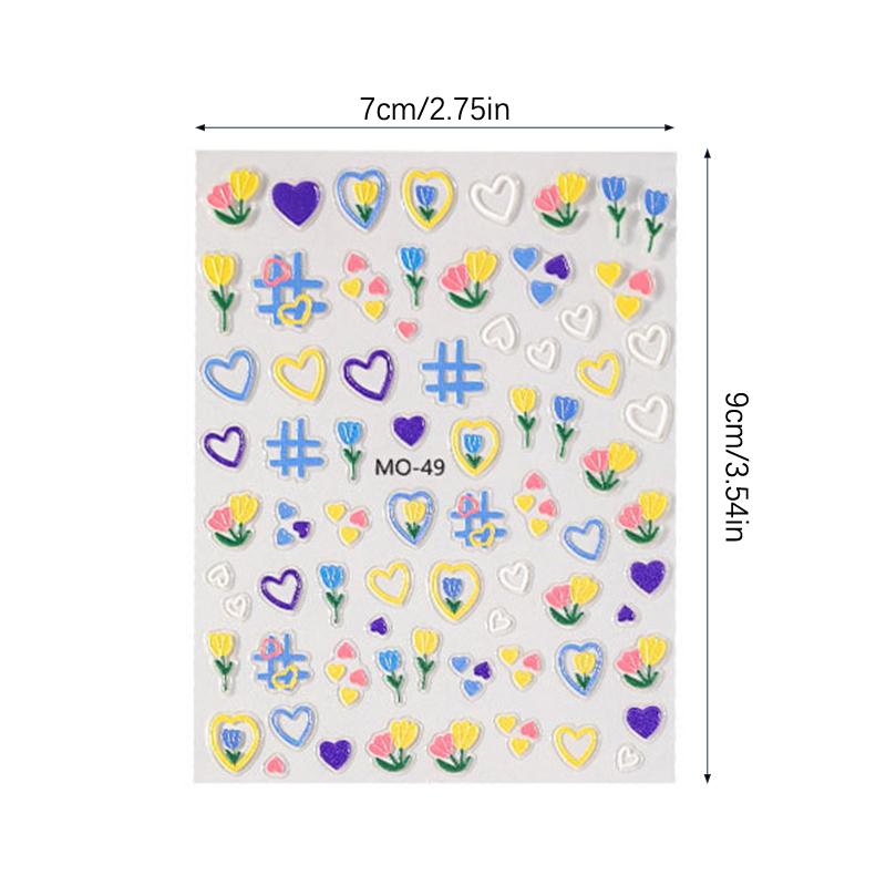 5D Tulip Nail Stickers Embossed Flowers Decals Cute Heart Sliders For Nails Spring Floral Manicure Decoration