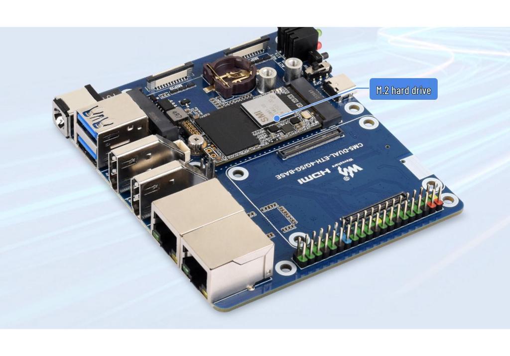 Raspberry Pi CM5 Dual Network Expansion Board with 4G/5G Module Support, Dual 4K Output, and Dual MIPI.