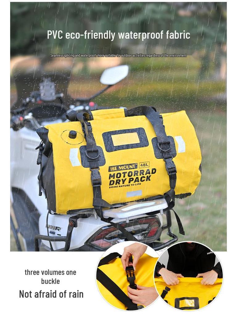 ISE MOUNT Waterproof Motorcycle Rear Seat Bag - Large Capacity, Convertible Backpack/Shoulder Bag for Outdoor Travel and Cycling.