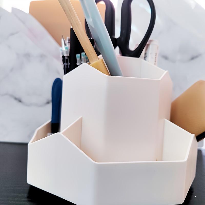 1pc Large Capacity Multi-Compartment Pen Holder and Makeup Brush Organizer for Desk and Home Office with Desktop Cosmetic Storage Box and Art Supply