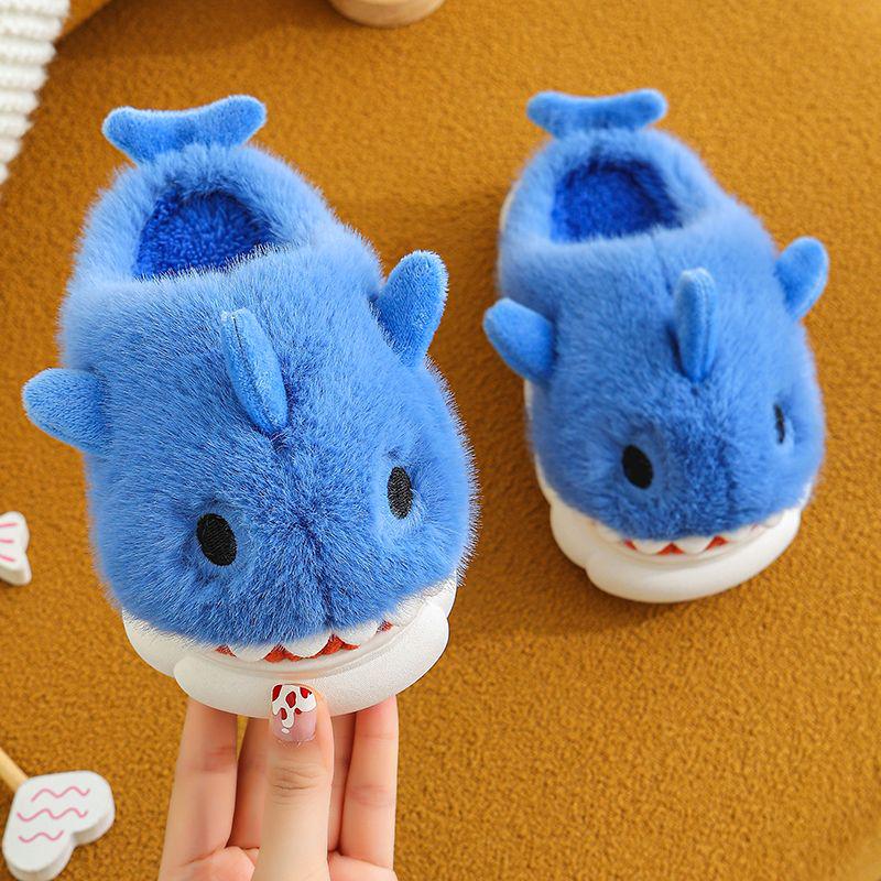 Children's Cartoon Shark Cotton Slippers - Non-Slip, Thick-Soled, Warm, Indoor Shoes for Boys