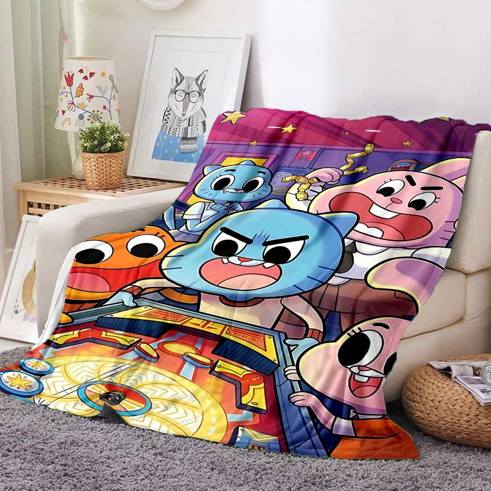 1pc The Amazing World of Gumball Cozy Print Blanket Lightweight Warm Flannel Throw Blanket For Sofa, Bed, Living Room