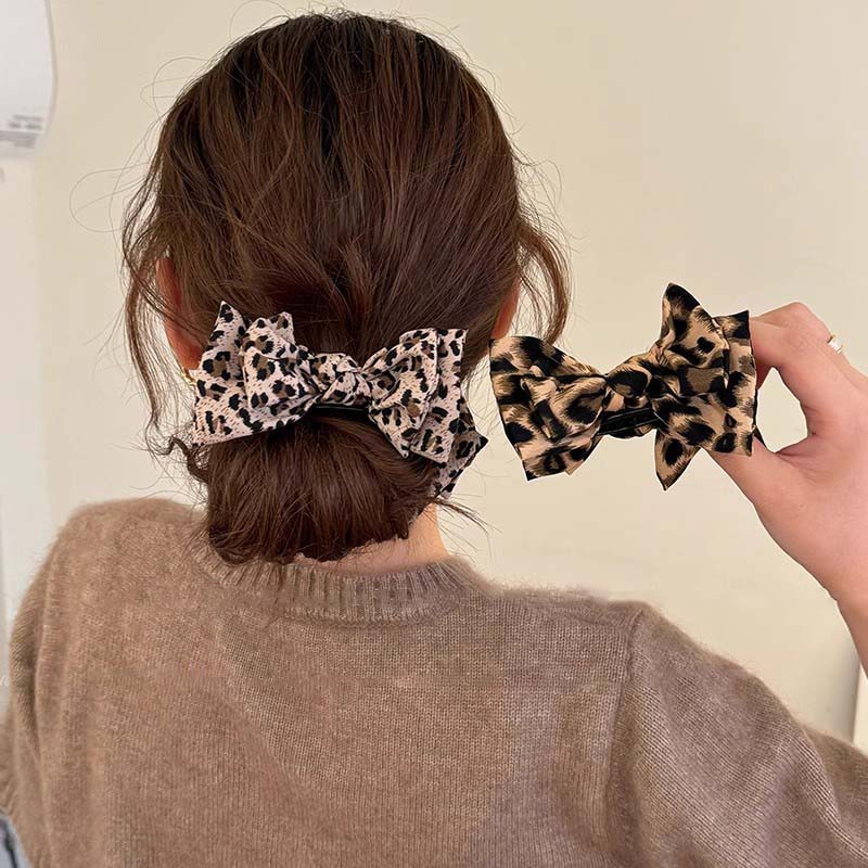 1Pcs Vintage Leopard Print Bow Hair Clip For Women  New Fashion High Ponytail Shark Clip Hair Grab Hair Accessories