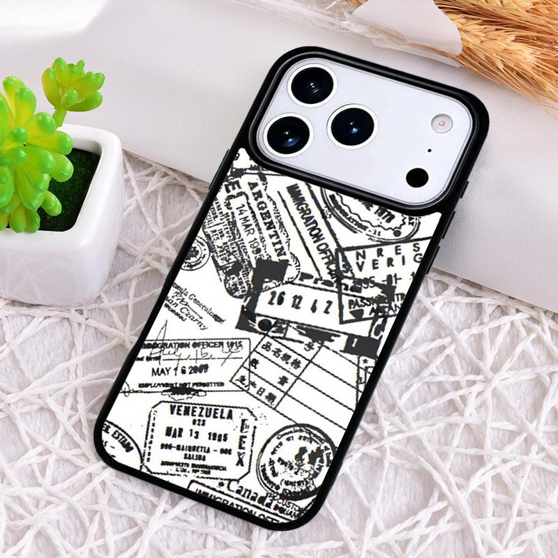Retro Post Card Passport Stamps Shockproof Phone Case for iPhone 17 Air 16e 15 11 12 14 13 Pro Max Cover Coque