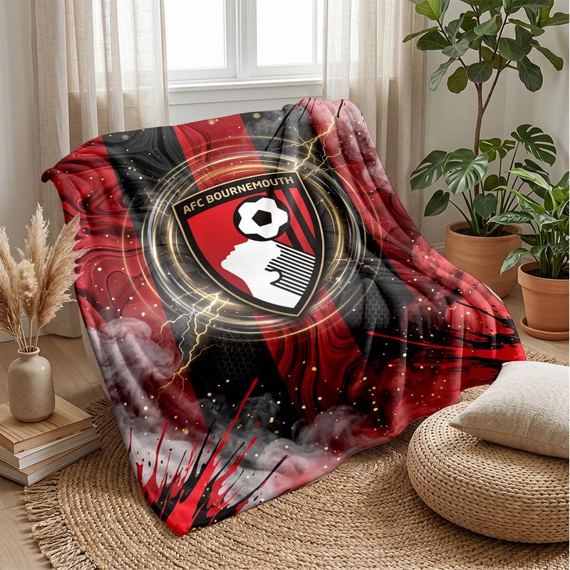 Bournemouth Football Print Flannel Blanket, Soft Warm Lightweight Throw Blanket for Sofa Bed Camping
