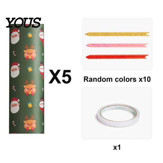 Santa Claus Pattern Gift Wrap 5 Sheets Christmas Wrapping Paper Set, Large with Birthday Packaging Supplies Double-Sided Tape And Bows, Snowflake