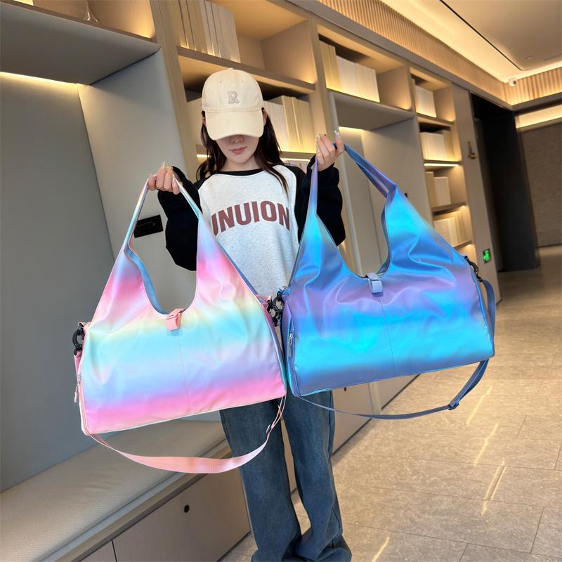 Gradient Color Nylon Gym Bag, Women's Elegant Shoulder & Crossbody Travel Bag, Stylish Pastel Sports & Fitness Duffel, Cute & Sweet Luggage Carry-On