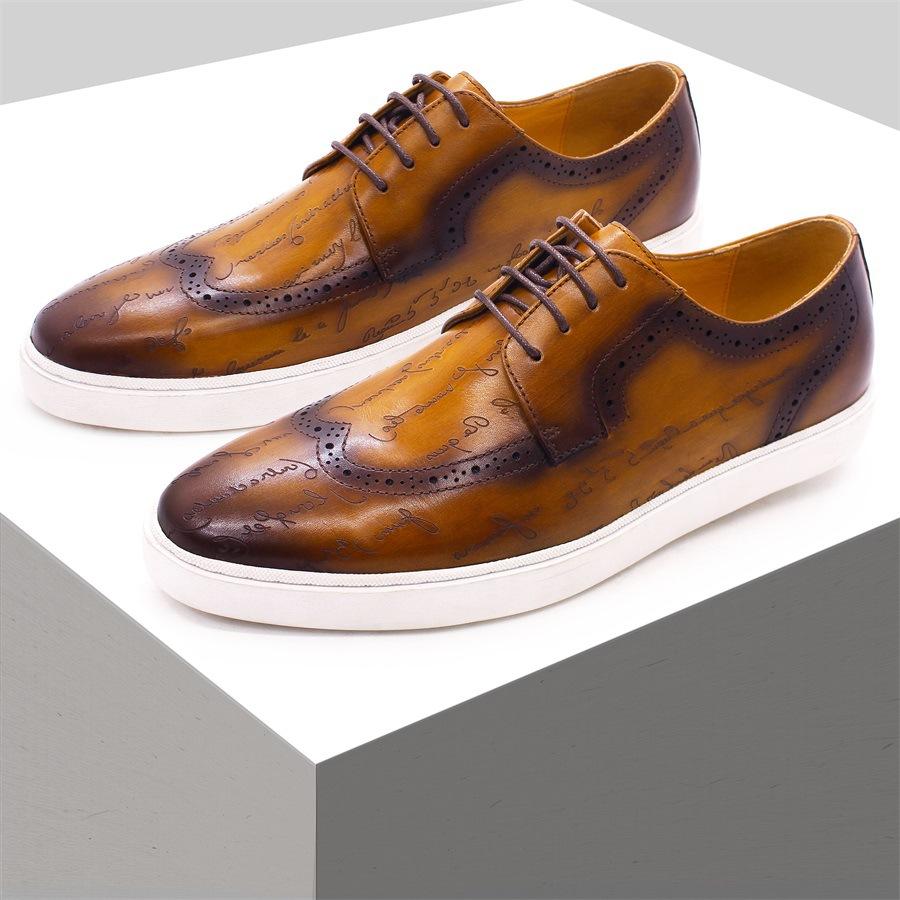 Fashion Men's High-grade Casual Leather Shoes Classic British Style Handmade Men's Shoes Brown Fashion Comfortable Flat Shoes A21