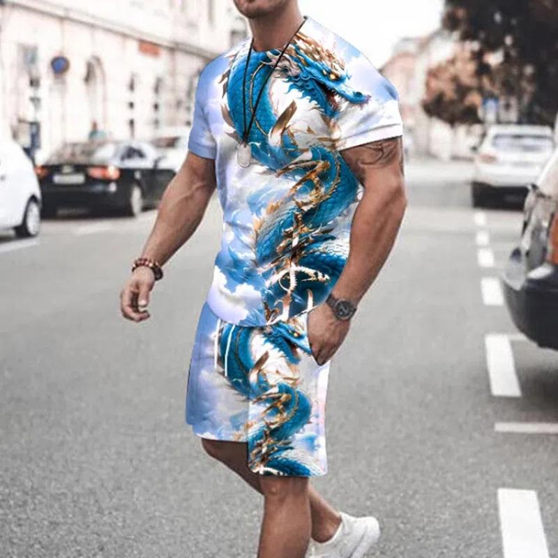 

Летний мужской костюм, модная уличная повседневная мужская футболка с коротким рукавом, уличные повседневные удобные дышащие шорты с животным принтом 6XL