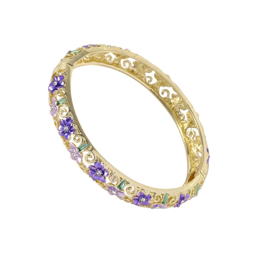 Enamel Flower Crystal Bangle Rhinestone Women's Hand Bracelet Vintage Cloisonne Bangle  Ladies
