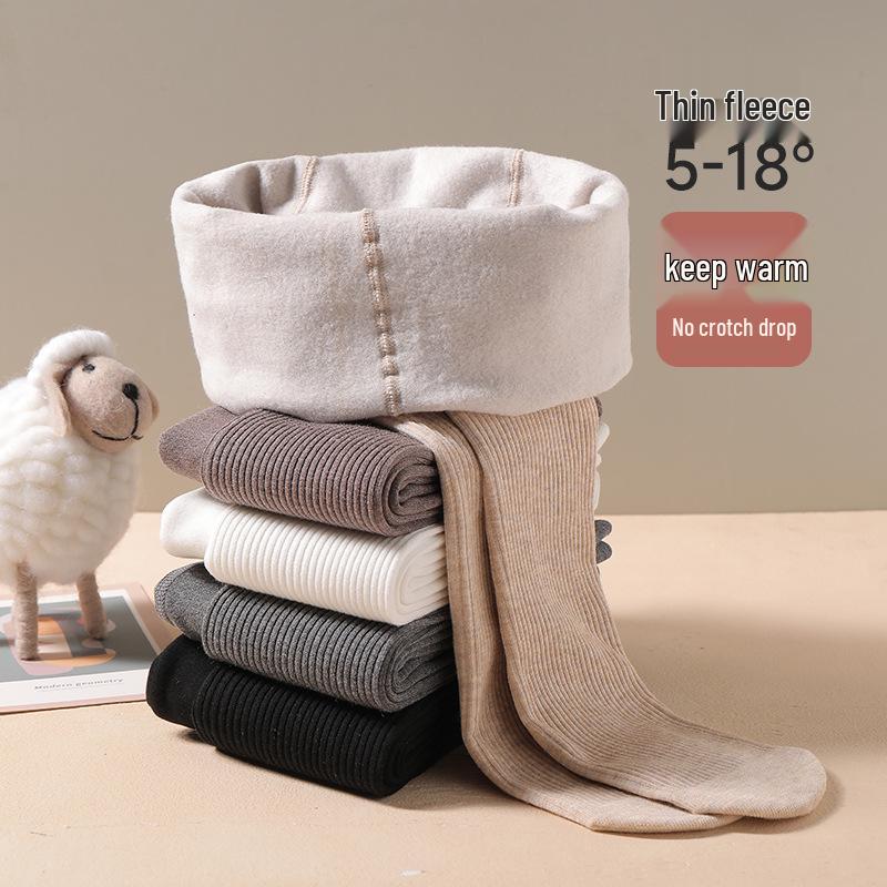 Children's Knit Cotton Striped Fleece Footed Tights - Autumn/Winter Dance Base Layer