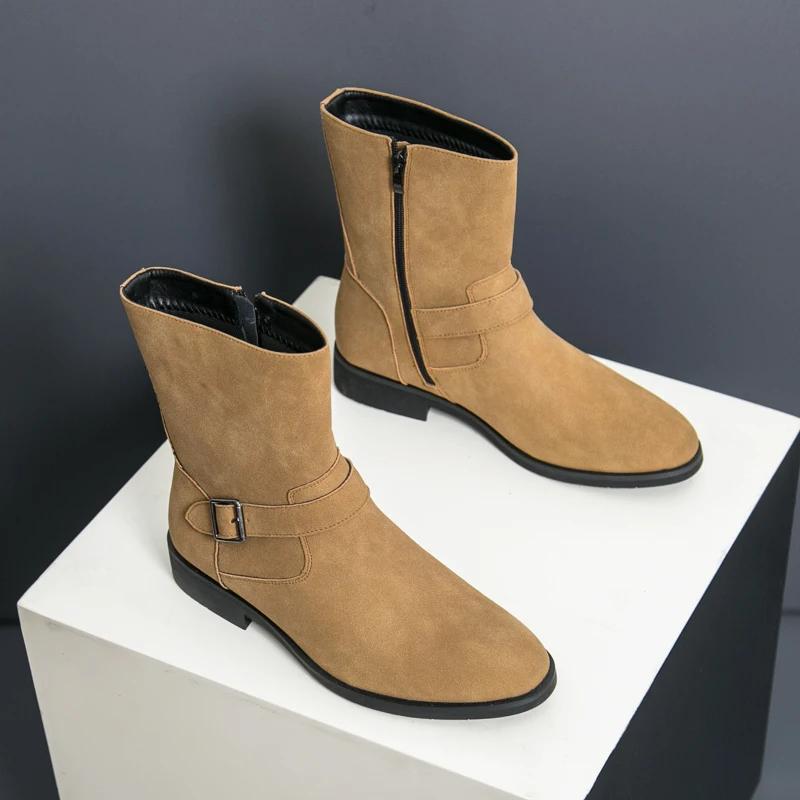 Fashion Men's Pointed Short Boots British Style Work Business Ankle Boots High-quality Brown Suede Fashionable Boots for Men mo-44325