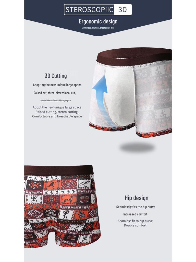 Men's Summer Ice Silk Plus Size Boxer Shorts - High Elastic, Wide Band, Trendy Printed Design
