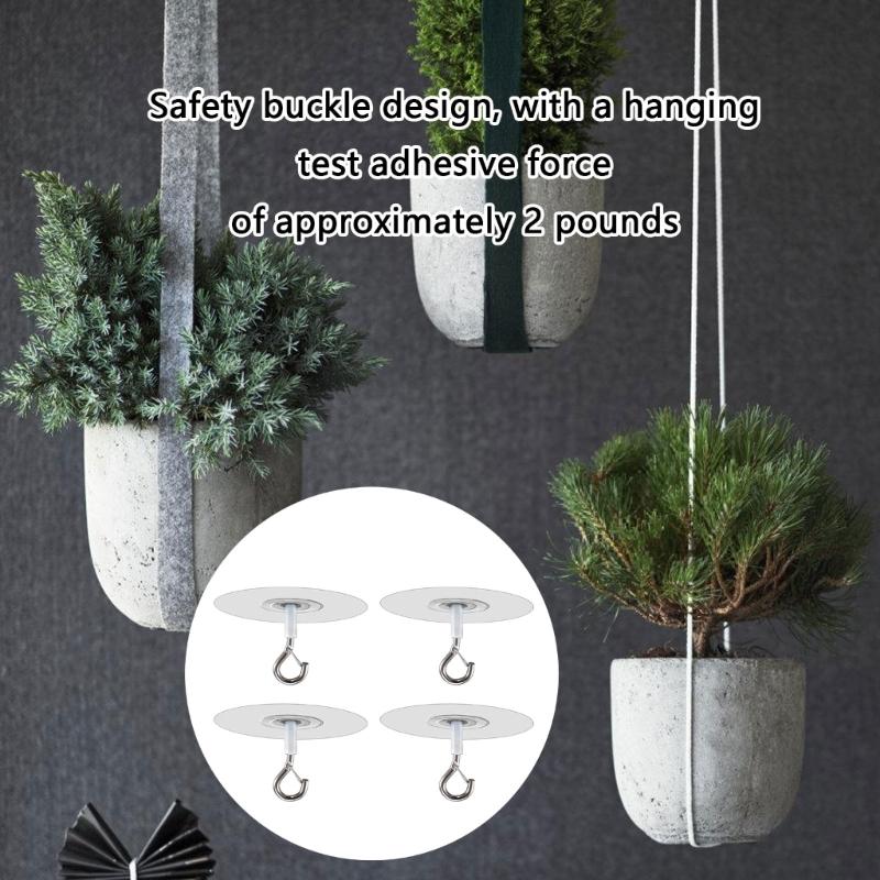Pack Of 4 Clear Adhesive Ceiling Hooks For Hanging Planters Windchimes Outdoor Ornaments Removable Plant Hanger Hooks