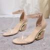 Summer 2025 new sexy crystal transparent wedge sandals women's fish mouth super high heel one-word sandals