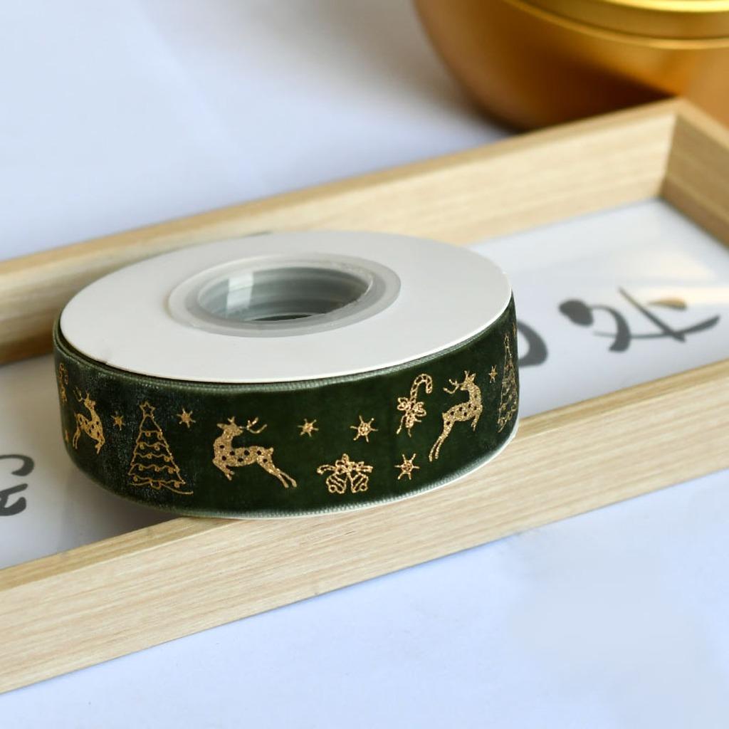 Flocked Velvet Ribbon Festive Gold Foil Printed Ribbon Christmas Velvet Ribbon Classic For Cake Packaging Wedding Event Bow
