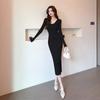 Autumn and Winter New Slim Fit Base Knitted Sexy Dress Women Elegant Mid Length V-neck Sweater Dress Women Solid High Waist Casual Party Dresses 25956